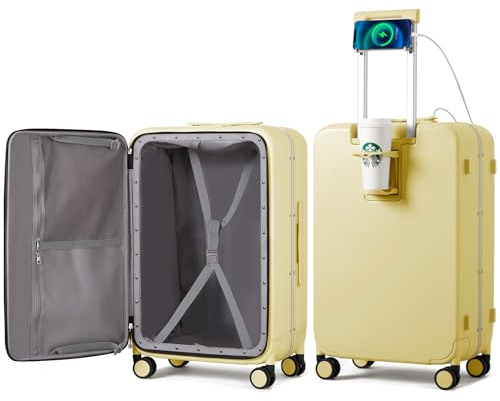 Mixi Luggage PC Hardside Rolling Suitcase with Spinner Wheel TSA Lock with Cup Phone Holder