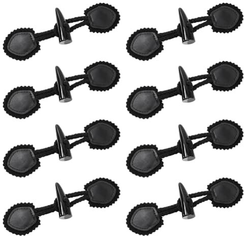 DICOSMETIC 8 Paar Schwarz Knebelverschluss Leder Knebelverschlüsse Zum Aufnähen Aufnähen Knebelknöpfen Aus Kunstharz Mantel Knopf Horn Für Lange Mäntel Jacken Windjacken Winterkleidung