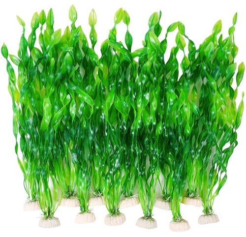 Ameliade Seaweed Decorations Fish Tank Decor Aquarium Artificial 12 Inch Tall Plastic Plants, Large Aquarium Decorations Goldfish Betta Fish Tank Accessories (12-Pieces)