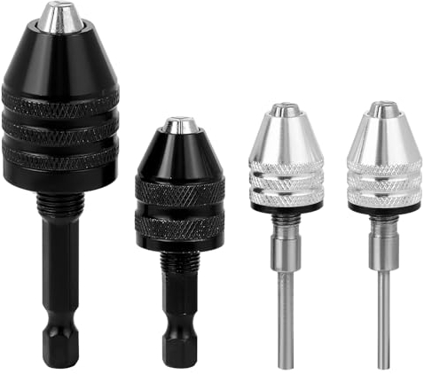QWORK® 4 Stück Bohrfutter Set, Bohrfutter Adapter, (0.3-6.5mm,0.3-3.6mm,0.3-3.4mm), mit Sechskant und Rundgriffen