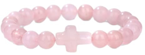 Tesselite Stein-Armband – modisches Kreuz-Charm-Armband, Quarz-Achat-Stein, 8 mm, Perlenarmband, Damen, Herren, Paar, süßer Schmuck, Geschenk, Rosenquarz, Einheitsgröße