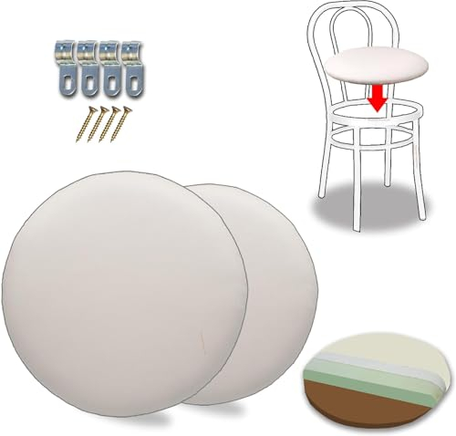 FacilCasa Asientos Redondos de Plástico de Repuesto para Sillas de Cocina Thonet. Silla de Cocina Bistró de Metal. Paja de Viena + Manual de Mantenimiento. Diámetro 40cm (2 Asientos Acolchados Beige)