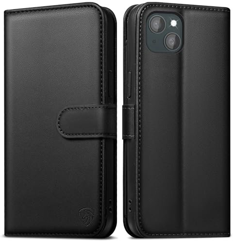 EASDNB Handyhülle für iPhone 13 hülle [Mit 1 Stück Panzer Schutz Glas][Kartenfächer][RFID Blocker][Standfunktion] Klapphülle Lederhülle für iPhone 13 Stoßfeste Schutzhülle,Schwarz