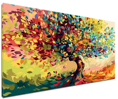 Peinture Numero Adulte, Abstrait Kit de Peinture à l'huile sur Toile par Numéro, Arbre Peinture par Numéros pour Enfants ou Débutants, Paint by Numbers for Adults avec Pinceaux et Pigment 40x50cm T-1