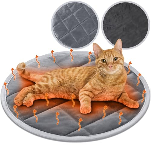 Drydiet 2 Pcs Cat Heating Pad Round 16 Inch Self Heating Cat Mat Washable Heated Bed Anti Slip Warming Pad Pet Bed Mat for Kennel Dog Crate Indoor Outdoor(Gray,16 Inch)