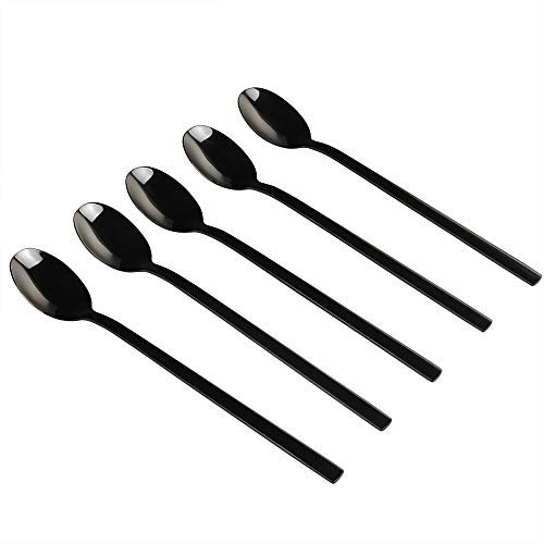 Fabnati Black Stainless Steel Long Ice Tea Spoons, 12 Pieces Long Handle Spoons