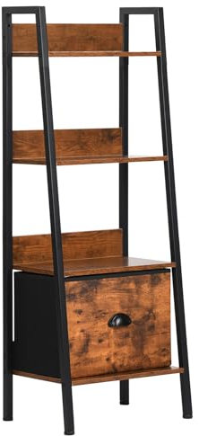 FurnitureR Leiter Bücherregal, Industrielle Aufbewahrungsregal, 4-Tier Display Offenes Regal mit Schublade für Wohnzimmer Schlafzimmer Home Office Küche Garten, 42.5x29x110CM, Braun