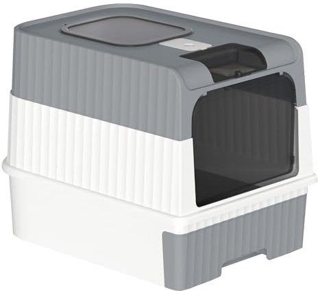 Bac à litière pour Grands Chats XXL, Filtre et Pelle à litière, fermé et Facile à Nettoyer,Maison de Toilette pour Chat Meuble litière Chat bac à litièreChats (b,Gris)