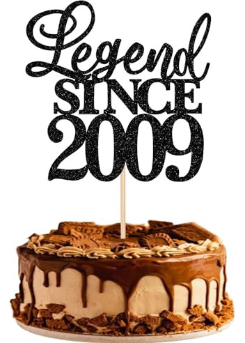 Xsstarmi 1 Pack Legend Since 2009 Cake Topper Glitter Happy 16th Birthday Cake Topper Cheers to 16 Years Cake Decoration for Happy 16th Birthday Wedding Anniversary Party Cake Decorations Black