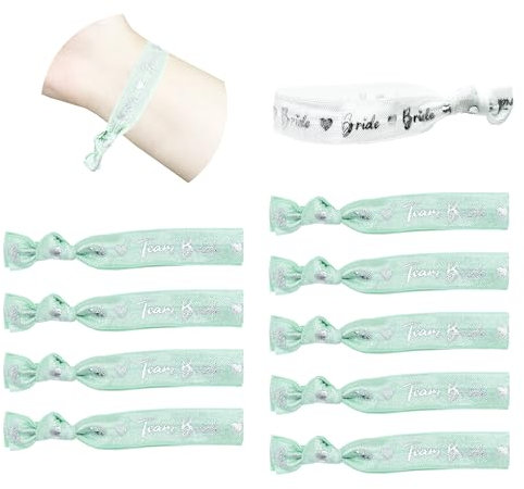 JGA Armbänder Set für Frauen 11 Team Bride Armband mit Silber Schrift als Junggesellenabschied Frauen, Bachelorette Party, Bride to be Hochzeit Dekoration Weiß + Hellgrün (1 x Bride + 10 x Team Bride)
