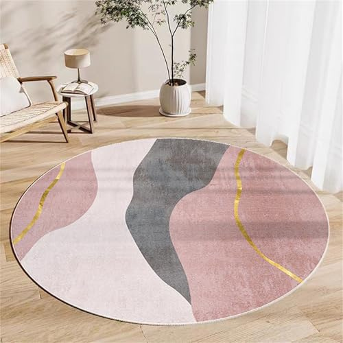 Hearda Tapis Rond, Luxueux et Simple Velours Cristal Tapis Chambre, Tapis Chambre Enfant, Antidérapant Lavable Tapis de Salon, Tapis Doux, Convient pour Bureau (120cm,Rose)