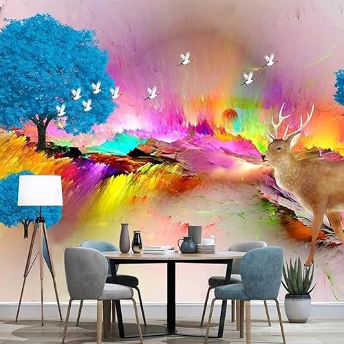 Rqwybcaxn 3D Wandbild Tapete Moderne nordische Stil Ölgemälde Wald Elch Fresko Wohnzimmer Schlafzimmer Arbeitszimmer Wohnkultur-150x70cm