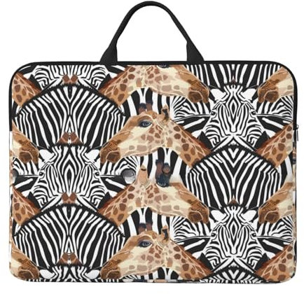 HJLUUFT Laptop-Tragetasche mit Zebra- und Giraffen-Druck, Computer- und Tablet-Tragetasche, Laptoptasche, Kuriertasche, 35,6 cm (14 Zoll), Schwarz , Einheitsgröße