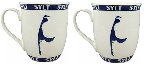 2er Set großer maritimer Porzellan Becher - SYLT - Ebbe Flut - Inhalt 400ml Kaffeebecher Tasse maritimes Motiv mit kl. Fehlern (1277)