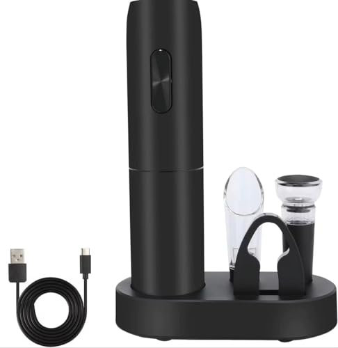 PRIME ESSENTIALS® Set Sacacorchos Eléctrico Recargable 6 en 1 I Abridor de Vino Eléctrico Profesional I Sacacorchos Eléctrico Portátil e Inálambrico I Estación de Carga y Cable USB Incluido.