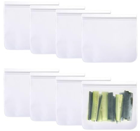 8 PCS Reusable Gallon Freezer Bags, 28 × 26cm Reusable Freezer Gallon Bags, Thick Ziplock Silicone, for Fruits Cereal Vegetable