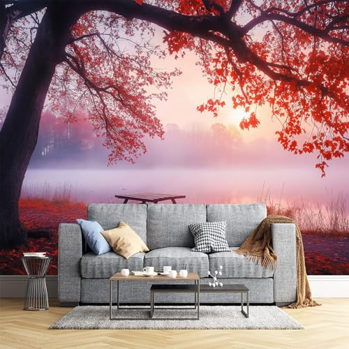 Fototapete Weißer Nebelwald Ahornbäume Im Sonnenuntergang Panorama Natur Modern Wohnzimmer Schlafzimmer Wandtapete Seide Tapete Motivtapeten Bildtapete 3D Effekt Wand Dekoration (400X280Cm)