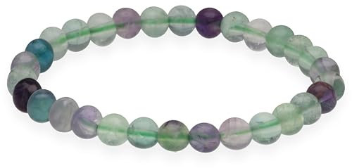 Lebensquelle Plus Kugelarmband | Perlen Armband 6 mm | Hochwertiges Edelsteinarmband | Natur Stein Edelsteinarmband dehnbar (Fluorit, bunt)
