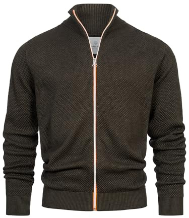 KRONSTADT Herren KSErik Zip Strickjacke mit Stehkragen | Fein-Strick Cardigan mit Kragen und Reißverschluß Army Mix, 3XL