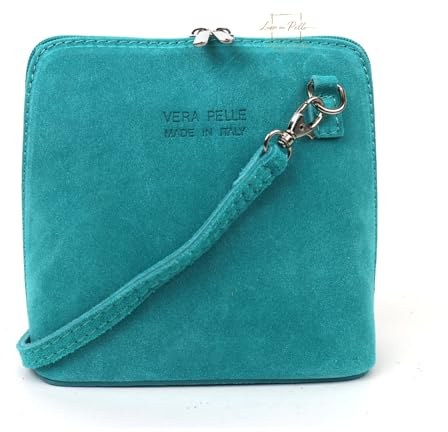 Lusso in pelle Small Genuine Italian Suede Leather Handbag with Detachable Straps - Handmade Suede Crossbody Bag - Elegant Women's Handbag (Light Teal)