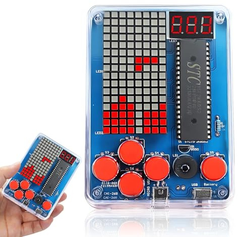 DIY Spielekonsole Löten Bausatz, DIY Spielkonsolen Handset mit Acrylgehäuse, Elektronik Baukasten Games Console Handheld Kit Lötübungsset für Studenten Wissenschaft Bildung Spaß Löten Lernen Set
