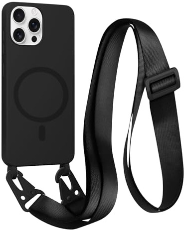 FMPCUON Magnétique Coque avec Cordon pour iPhone 12/12 Pro, [Compatible avec MagSafe] TPU Bumper Silicone Etui Housse avec Cordon Réglable Lanyard Case,Noir
