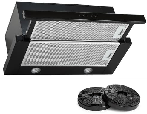 Umluft VLANO SLIDE 60 BK Unterbau-Dunstabzugshaube, 60 cm, Fernbedienung, inkl. Filter, Schwarz, Touch Control, 685 m³/h, LED, 4 Leistungsstufen, ausziehbar, Teleskophaube, Nachlaufautomatik