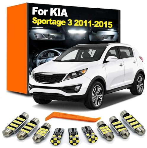 CAWEZCFY 11Pcs LED Interior Light License Plate Lamp Kit, For Kia Sportage 3 MK3 2011 2012 2013 2014 2015 Luggage Vanity Mirror Bulb