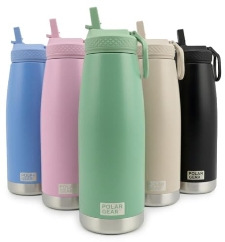 Polar Gear 930ml Insulated Water Bottle - Metal Water Bottle with Straw | Double wall vacuum insulated, Leakproof screw lid, Flip-up straw, BPA free, Carry handle, Keeps drinks cold 24h