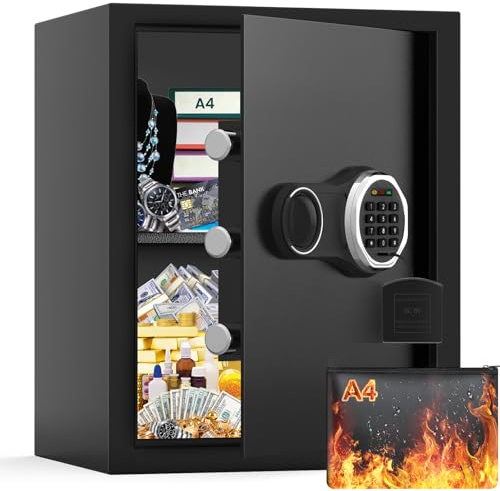 Fireproof Safe Box with Fireproof Document Bag, 43L Personal Fireproof Safe with Backlit Keypad, Anti-Theft Security Home Safes for Money Jewelry Documents Valuables
