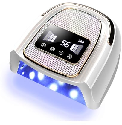 Asimebesty UV Gel Nail Lamp, 120 W Professional Rechargeable UV LED Nail Lamp, Nail Dryer with Automatic Sensor, LCD Screen, 4 Timers for Semi-Permanent Varnish, Gel and Varnish AS-2502W