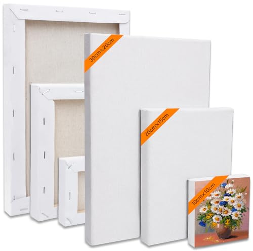 Tbintul 6 x Leinwand Set, Keilrahmen Leinwände, Leinwand zum Bemalen, Flachs Canvas, 30x20cm 20x15cm 10x10cm(Je 2 Stück), Perfect für Bastler und Künstler