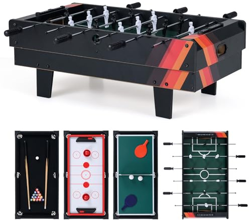 GOPLUS 4 en 1 Table Multijeux Pliante, Table Babyfoot Air Hockey Ping-Pong Billard, Jeu Multiple en PP+MDF avec 81,5x43x29,5CM (Noir)