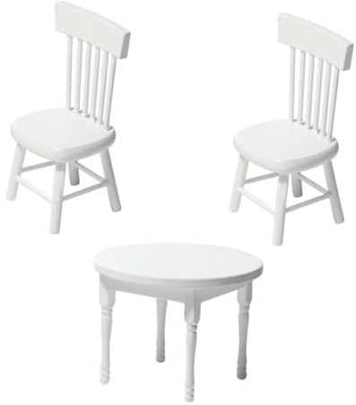 ERINGOGO White Miniature round Dining Table and Chairs Playhouse Accessory Mini Plastic Furniture Model for Dollhouse Decoration