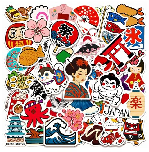 Bubaxuce Japan Travel Stickers 100 Pieces Vinyl Waterproof Decoration Japan Decals For Laptop Water Bottle Phone Car Window Bicycle Motorcycle Skateboard Scrapbook Tradit