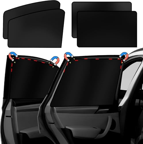 Magnetisch Auto Sonnenschutz, 4 Stück Sonnenschutz Auto Vorhang Hinten | Reflektierende Hitzeschutz mit UV Schutz, Sonnenblende Kinder Auto Verdunkelung Fenster Erwachsene und Haustiere, Schwarz