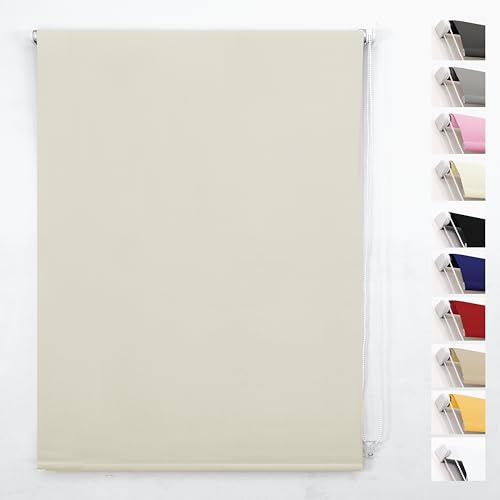 FUNKY GADGETS Roller Blinds Blackout Window Blind, Cream 220W x 210H cm | 100% Blackout Thermal Insulated UV Protection Trimmable Easy Fit Child Safe Window Blinds for Kitchen, Home Office