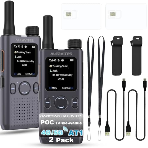 ALERVITES Lot de 2 Talkie-Walkies POC-AT1 Nationwide 4G/5G sans Limite de Distance Réglage de l'application POC Radio bidirectionnelle de Type C Charge Rapide pour entrepôt extérieur (Gris)