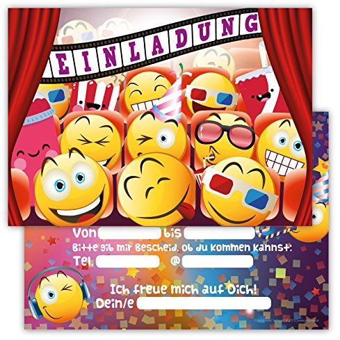 Partycards Einladungskarten Kindergeburtstag Mädchen Junge - 12 Karten - Kino Design - A6 - Leicht zu Beschriften - Geburtstagseinladungen für Mädchen und Jungen - Perfekt für Feiern