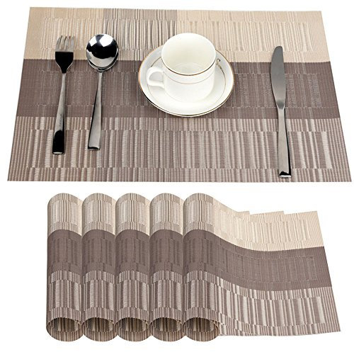 Fontic 6er Set Platzsets 30x45cm Platzdeckchen Rutschfest Abwaschbar Tischmatten PVC Abgrifffeste Hitzebeständig Tischsets, Platz-Matten für küche