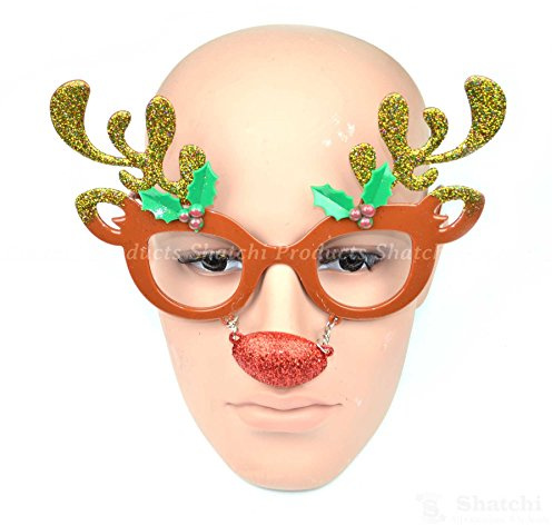 SHATCHI Frame Reindeer Adult Christmas Xmas Fun Novelty Glasses Fancy Dress Socking Fillers Party Accessory, Brown