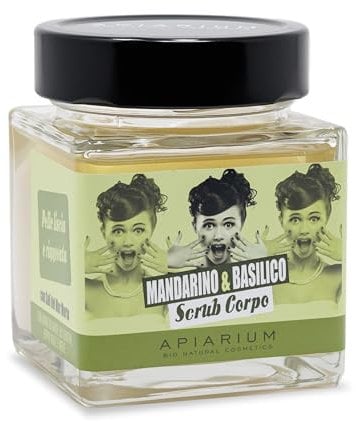 APIARIUM Scrub Corpo Biologico Mandarino e Basilico, 410 G, esfoliante corpo per rinnovare e rivitalizzante le cellule attraverso note fresche e agrumate