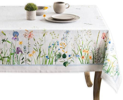 Maison d' Hermine Fleurs De Mai 100% Cotton Tablecloth for Kitchen Dining | Tabletop | Decoration | Parties | Weddings | Spring/Summer (Rectangle, 54 Inch by 72 Inch)