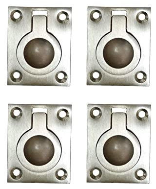 QCAA Solid Brass Flush Ring Pull, 36.5 x45 mm, Satin Nickel, 4 Pack, Made in Taiwan
