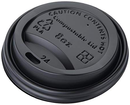 Fiesta Green Compostable Coffee Cup Lids 225 ml / 8 oz (Pack of 50), Black, CPLA Coffee Cup Lids, Size: 16(H) x83(Dia) mm, Plant-Based Material, Suitable for Temperatures up to 100°C, DS054