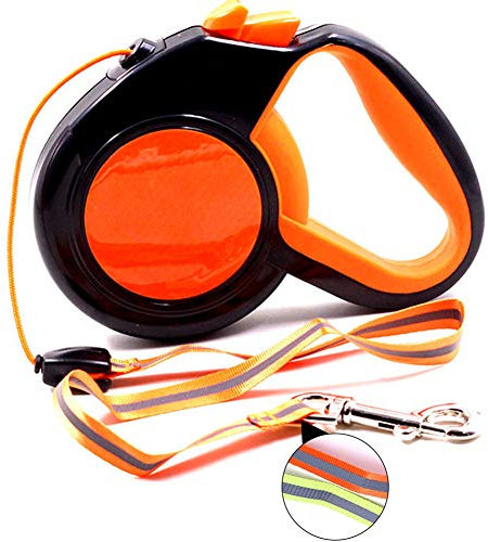 PJDDP Roll-Leine Reflektierend, Reflektierende Einziehbare Hundeleine,Ausziehbar,EIN-Knopf-Break & Lock, Verheddert Sich Nicht, Bis Zu 30Kg Für Kleine & Große Hunde,Hundeleinen Zubehör,Orange,8m