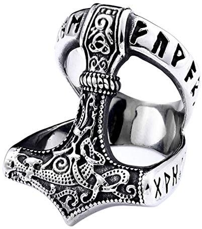 Men's Genuine Stainless Steel Ring, Retro Viking Thor's Hammer Mjölnir Rings (11)