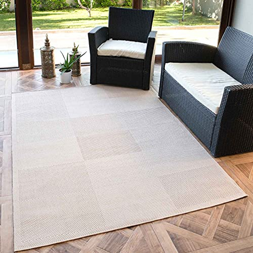 VIMODA Robuster In- und Outdoor Flachgewebe Terrassen Teppich Natur Look In Beige, Maße:120x160 cm
