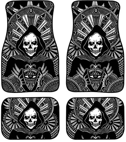 Cumagical Universelle Passform Auto Fußmatten Auto Mode Teppich Anti-Rutsch-Matte Tribe Totenkopf Muster vorne und hinten, komplettes Set, 4-teilig