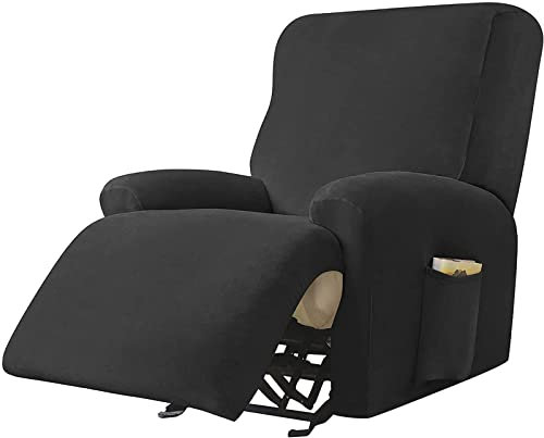 JHLD Stretch Sesselbezug Relaxsessel, Samt Ruhesessel Bezug 1/2/3 Sitzer Relaxsessel Bezug Weiche Ruhesessel Bezüge Anti-rutsch Mit Elastischem Boden Für Kinder Haustiere-schwarz-1 Sitzer